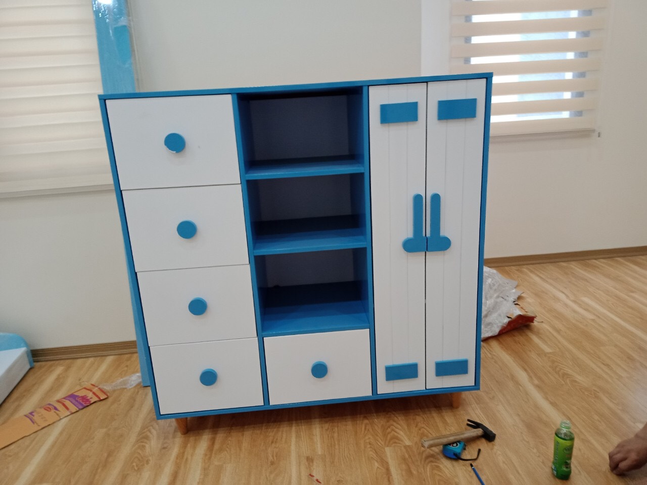 Tủ Trẻ Em Gỗ MDF Phun Sơn Ngang 1m Xanh Hải Phòng.